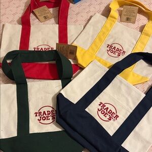 Trader Joe's Canvas Tote Bag Set - Red, Yellow, Green, Blue